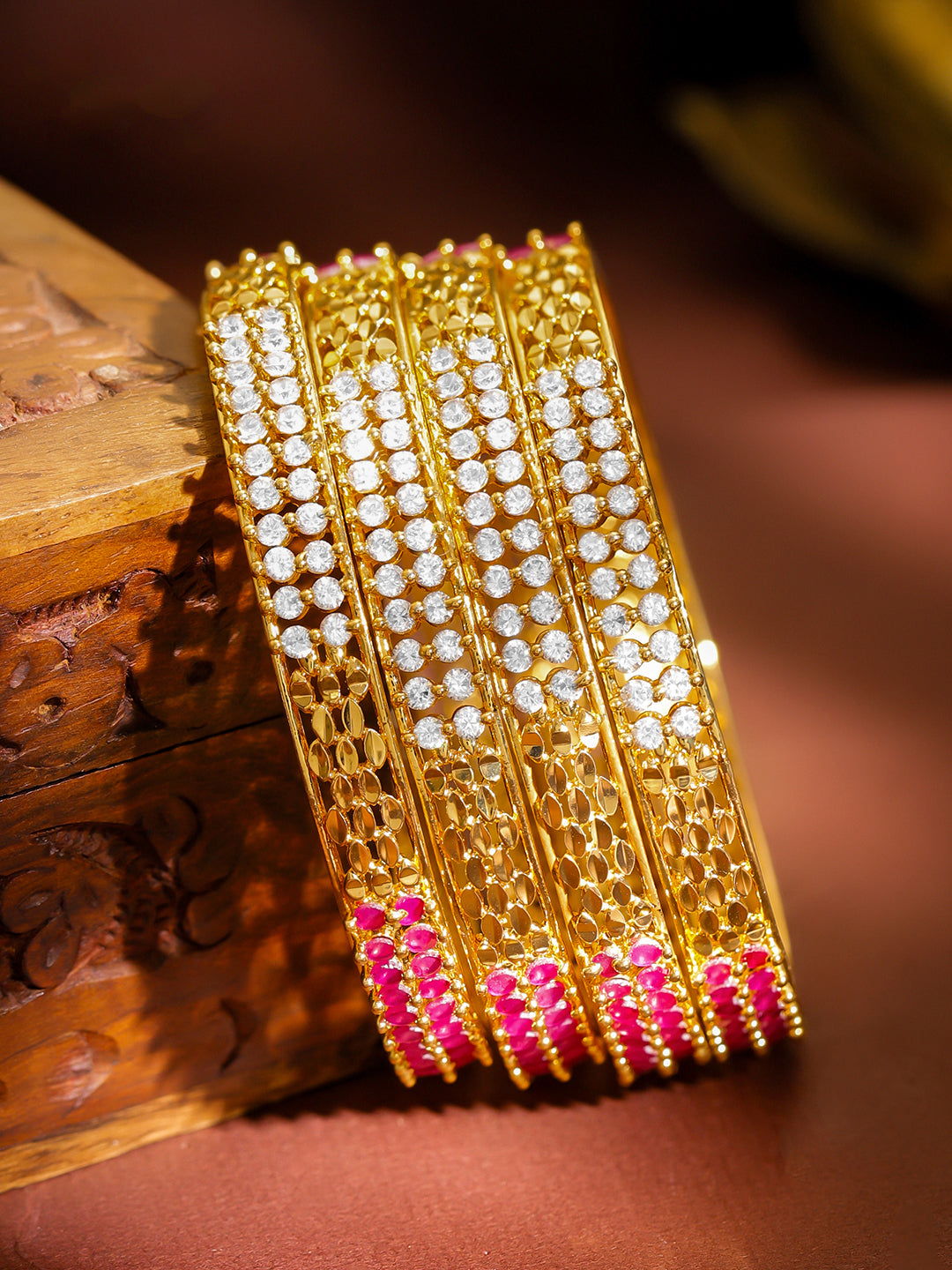 Pink & White Elegance Golden Bangles Set of 4 2.6 - Medium