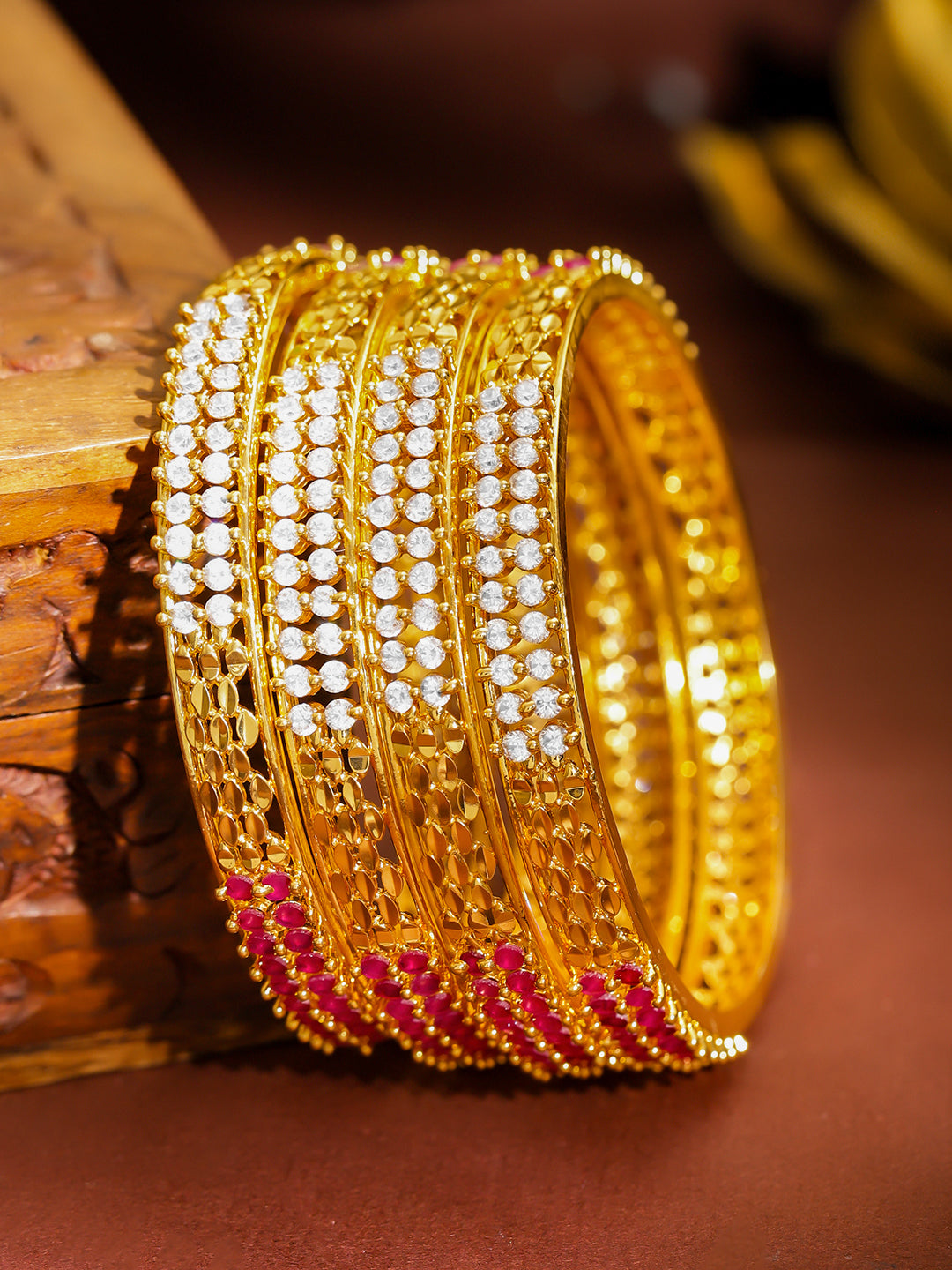 Pink & White Elegance Golden Bangles Set of 4 2.6 - Medium