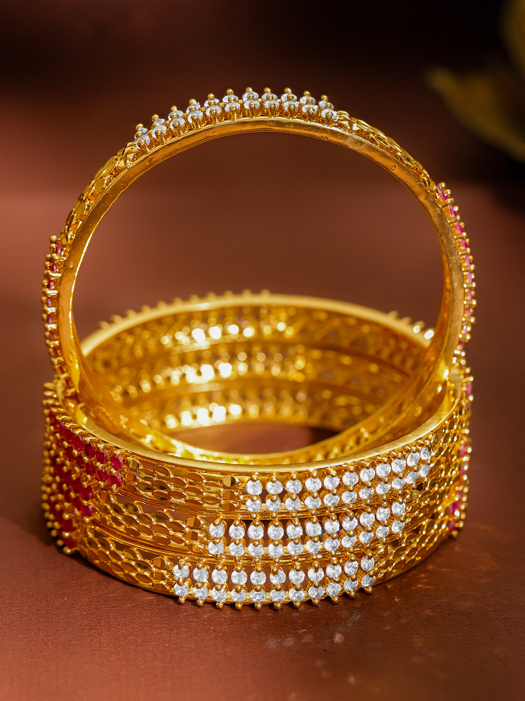 Pink & White Elegance Golden Bangles Set of 4 2.6 - Medium