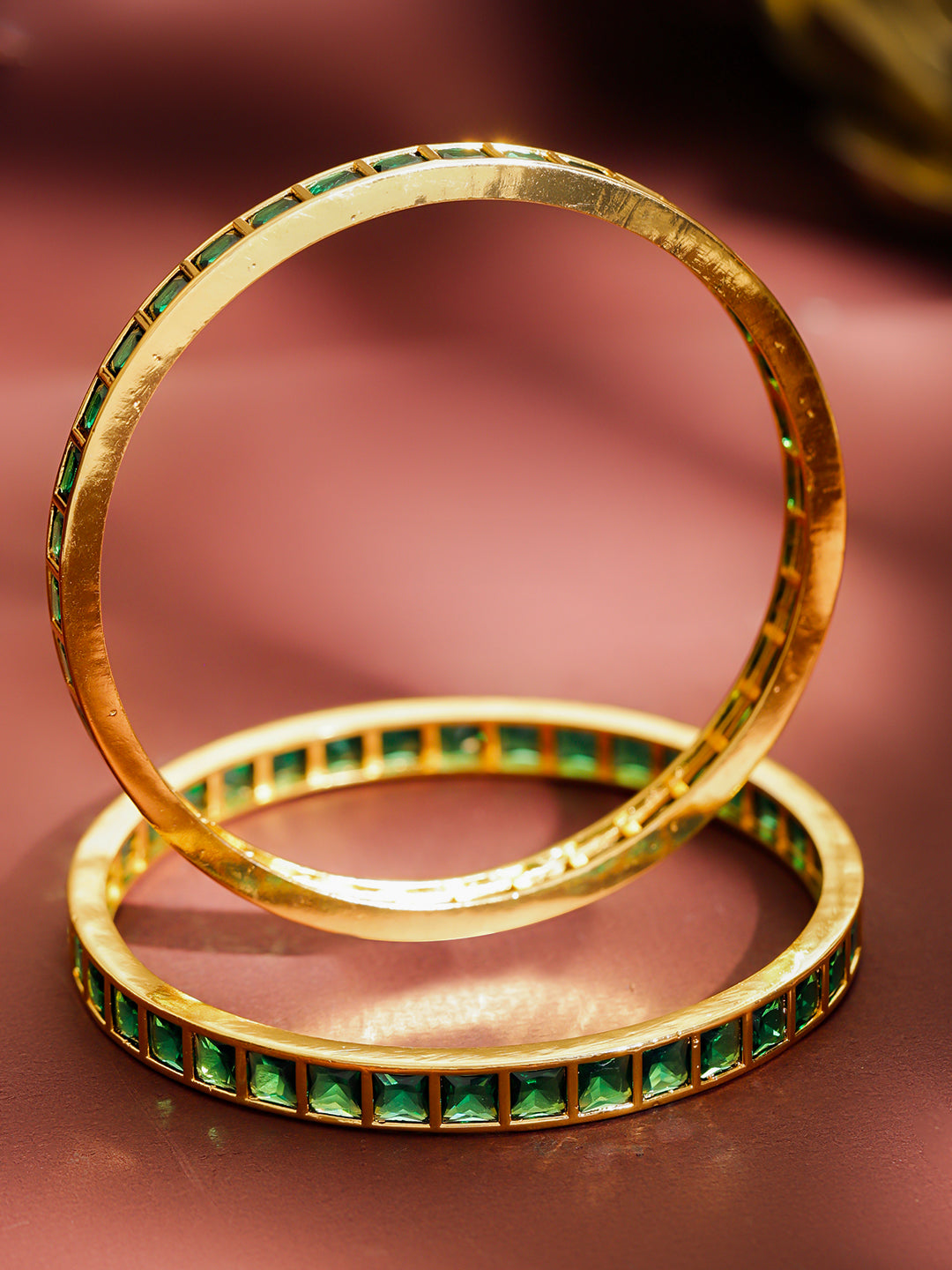 Gold Toned Green Bangles Set Of 2 2.10 - Extra Large