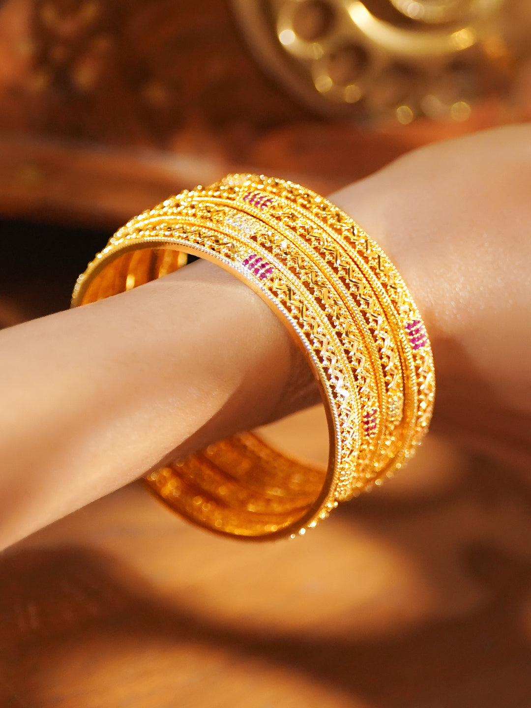 White Studded Gold Toned Bangles Set Of 4 2.4 - Small