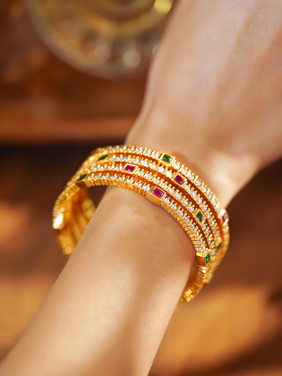 Set Of 4 American Diamond Zirconia Golden Bangles 2.4 - Small