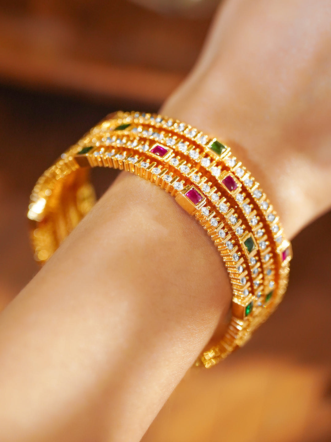 Set Of 4 American Diamond Zirconia Golden Bangles 2.4 - Small