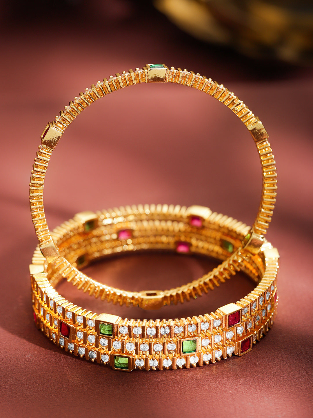 Set Of 4 American Diamond Zirconia Golden Bangles 2.4 - Small