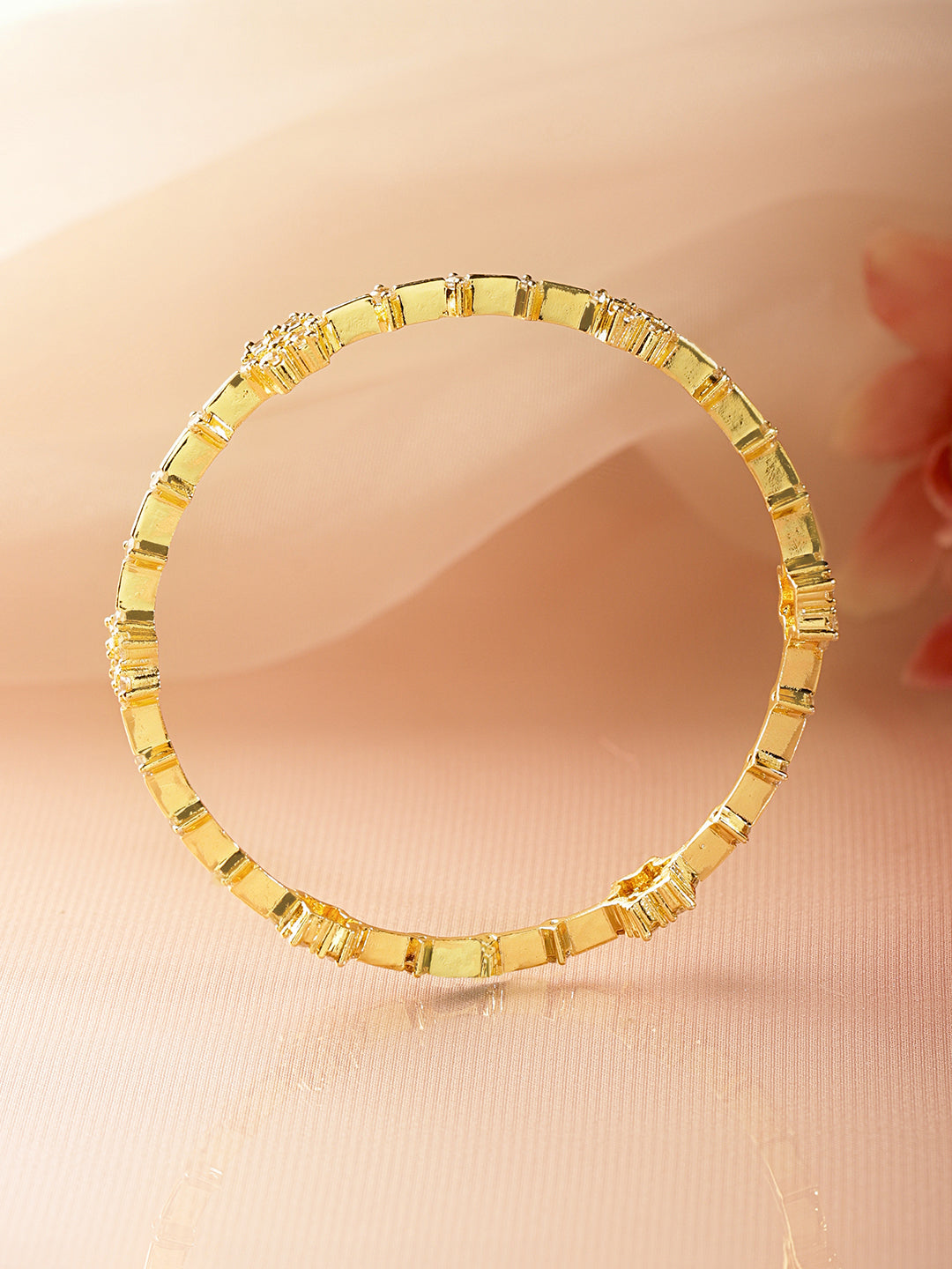 Floral American Diamond Zirconia Gold Bangles Set Of 4 2.4 - Small