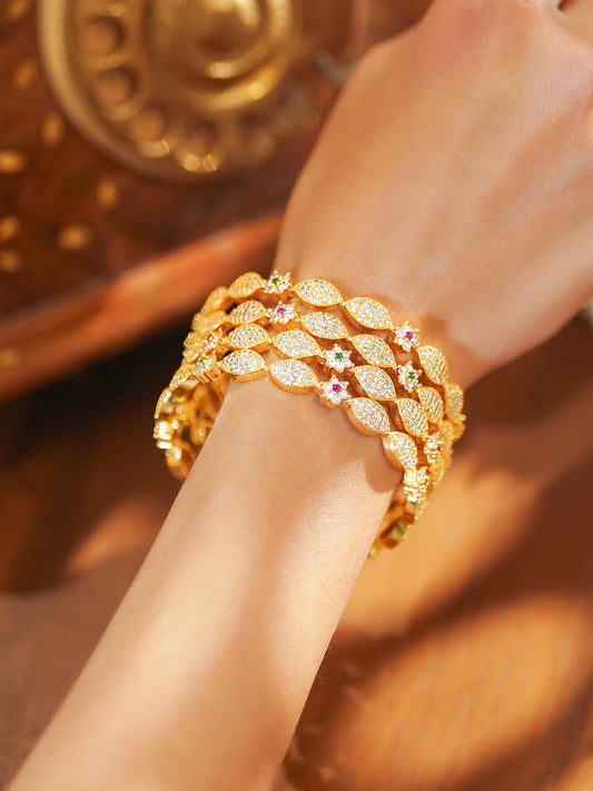 Golden American Diamond Zirconia Bangles Set Of 4 2.8 - Large