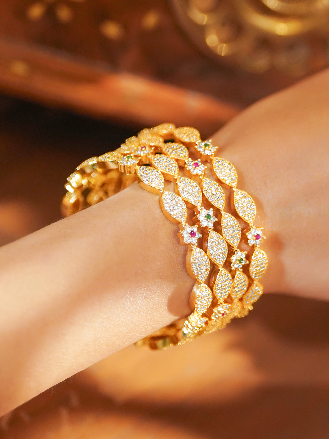 Golden American Diamond Zirconia Bangles Set Of 4 2.6 - Medium