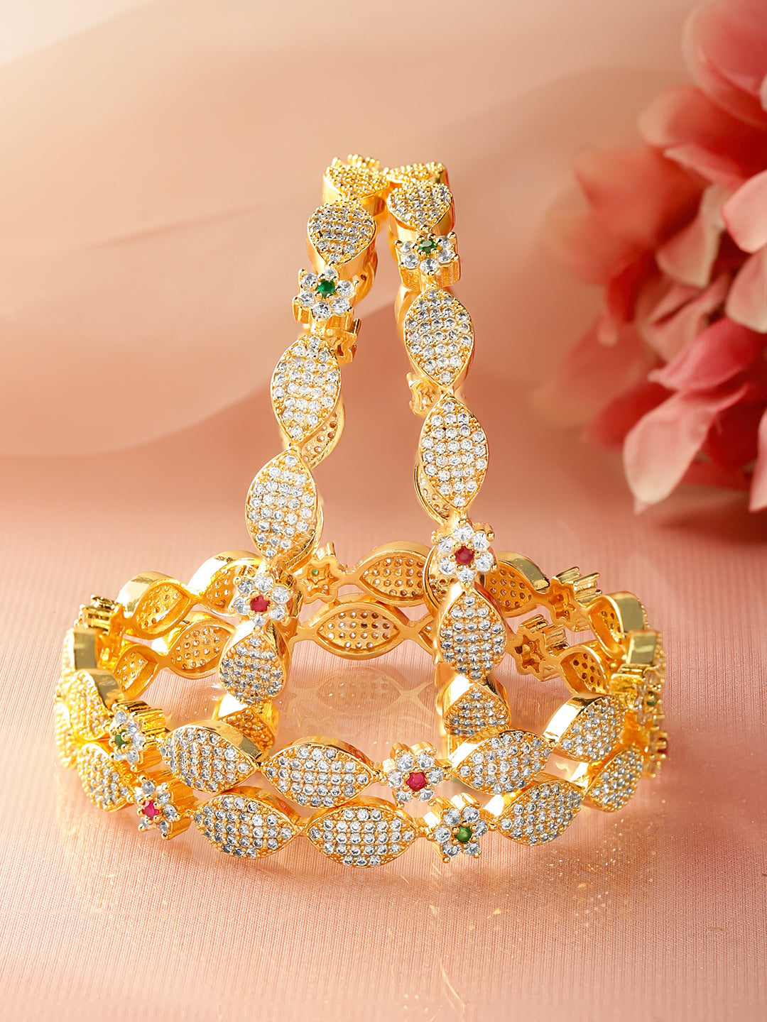 Golden American Diamond Zirconia Bangles Set Of 4 2.8 - Large