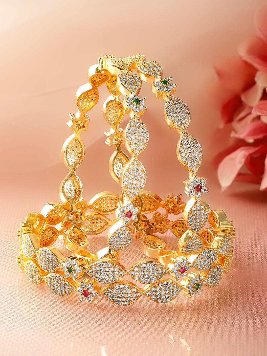 Golden American Diamond Zirconia Bangles Set Of 4 2.6 - Medium