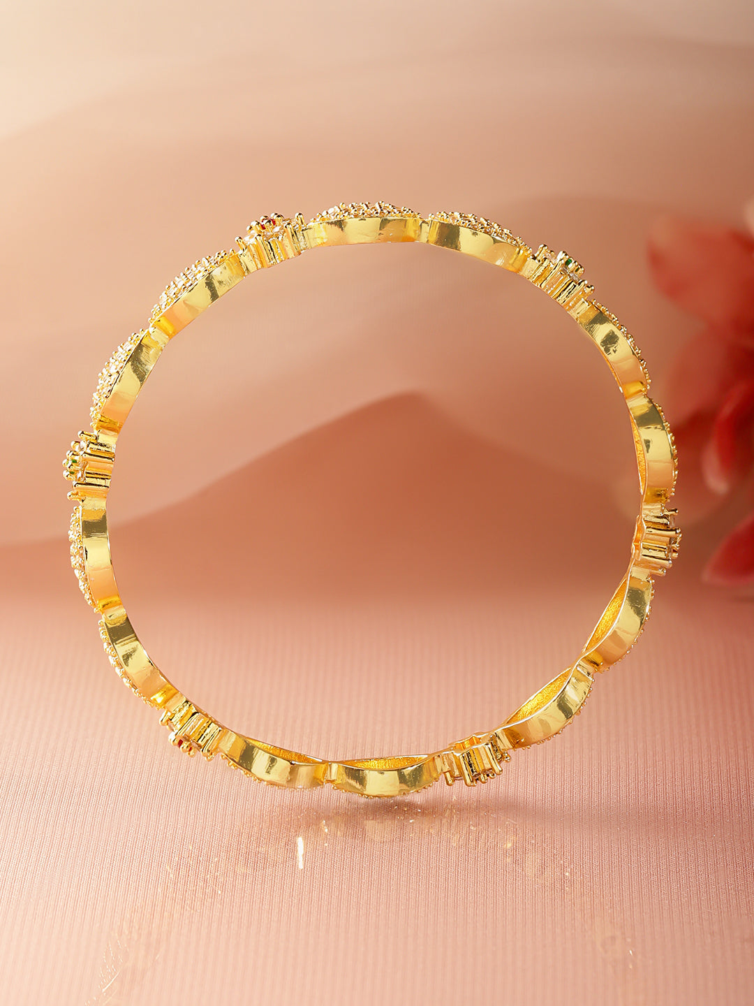 Golden American Diamond Zirconia Bangles Set Of 4 2.8 - Large