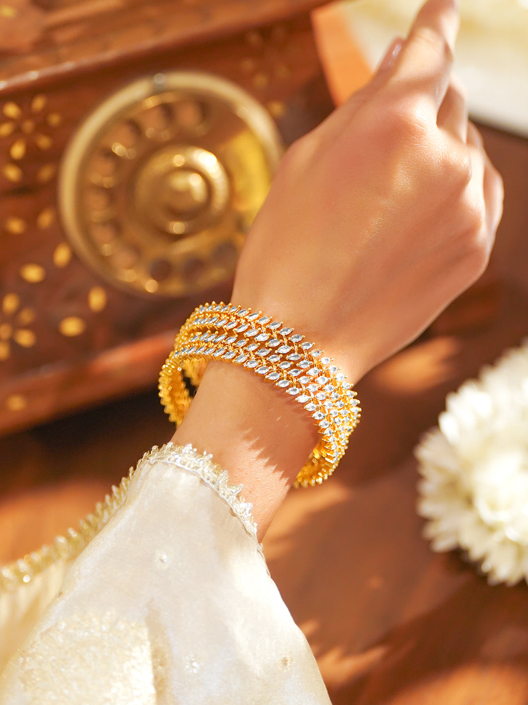Set Of 2 American Diamond Zirconia Golden Bangles 2.10 - Extra Large