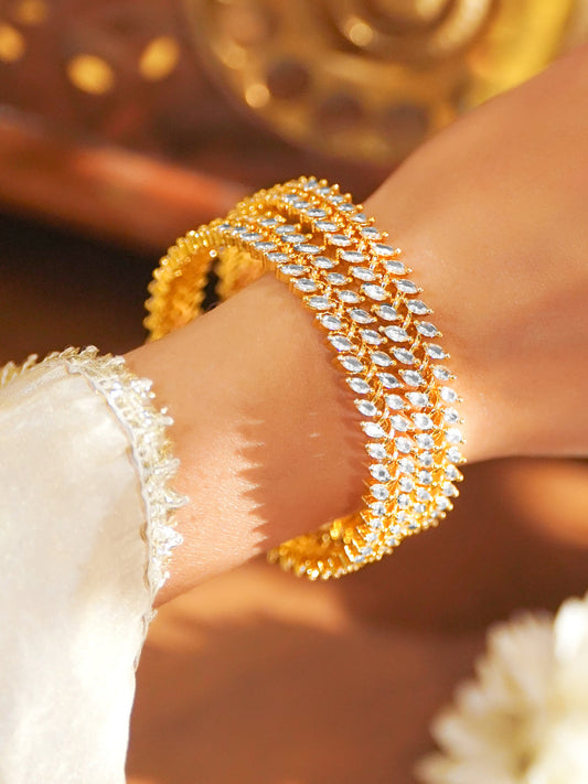 Set Of 2 American Diamond Zirconia Golden Bangles 2.4 - Small