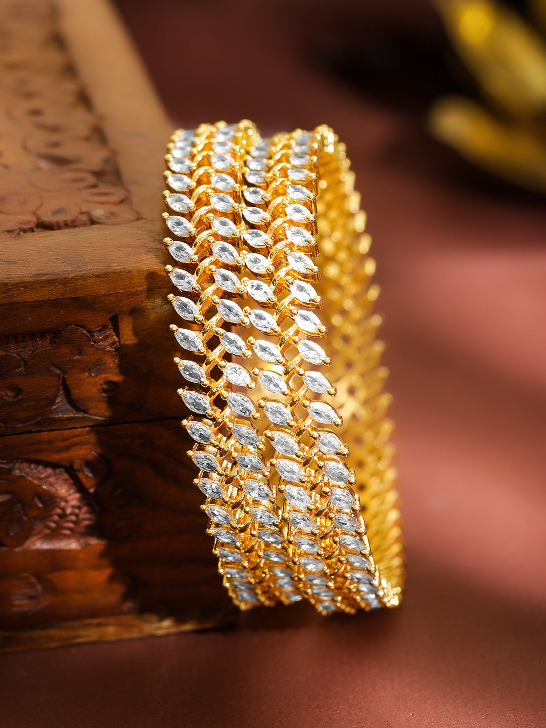 Set Of 2 American Diamond Zirconia Golden Bangles 2.6 - Medium