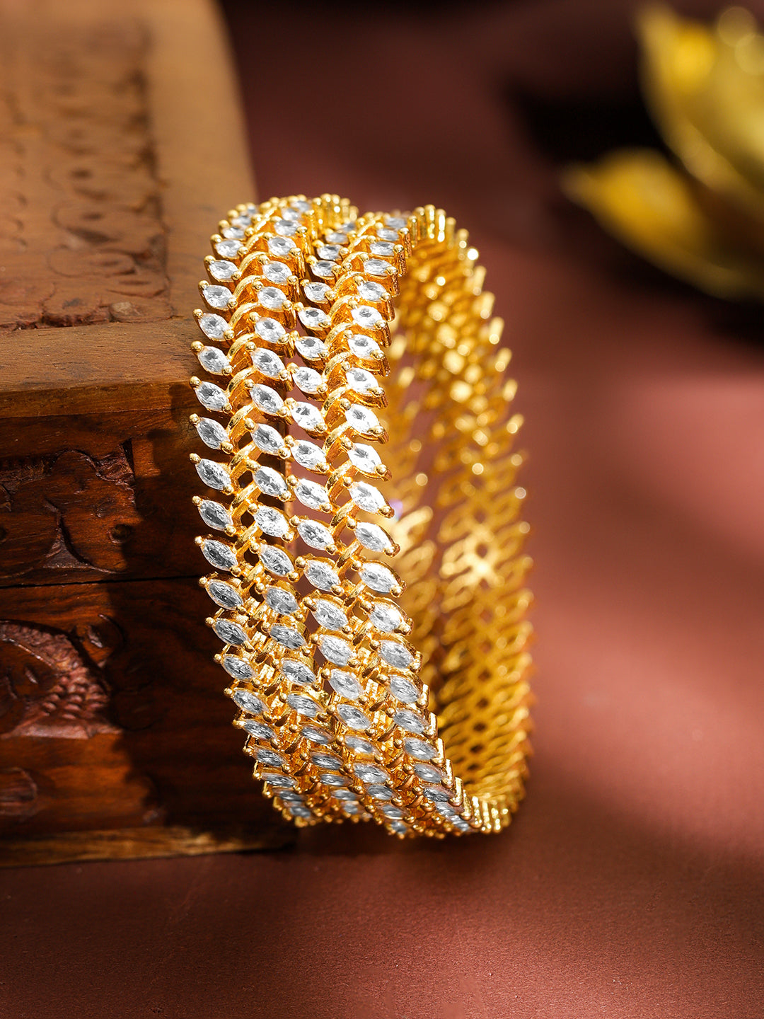 Set Of 2 American Diamond Zirconia Golden Bangles 2.6 - Medium