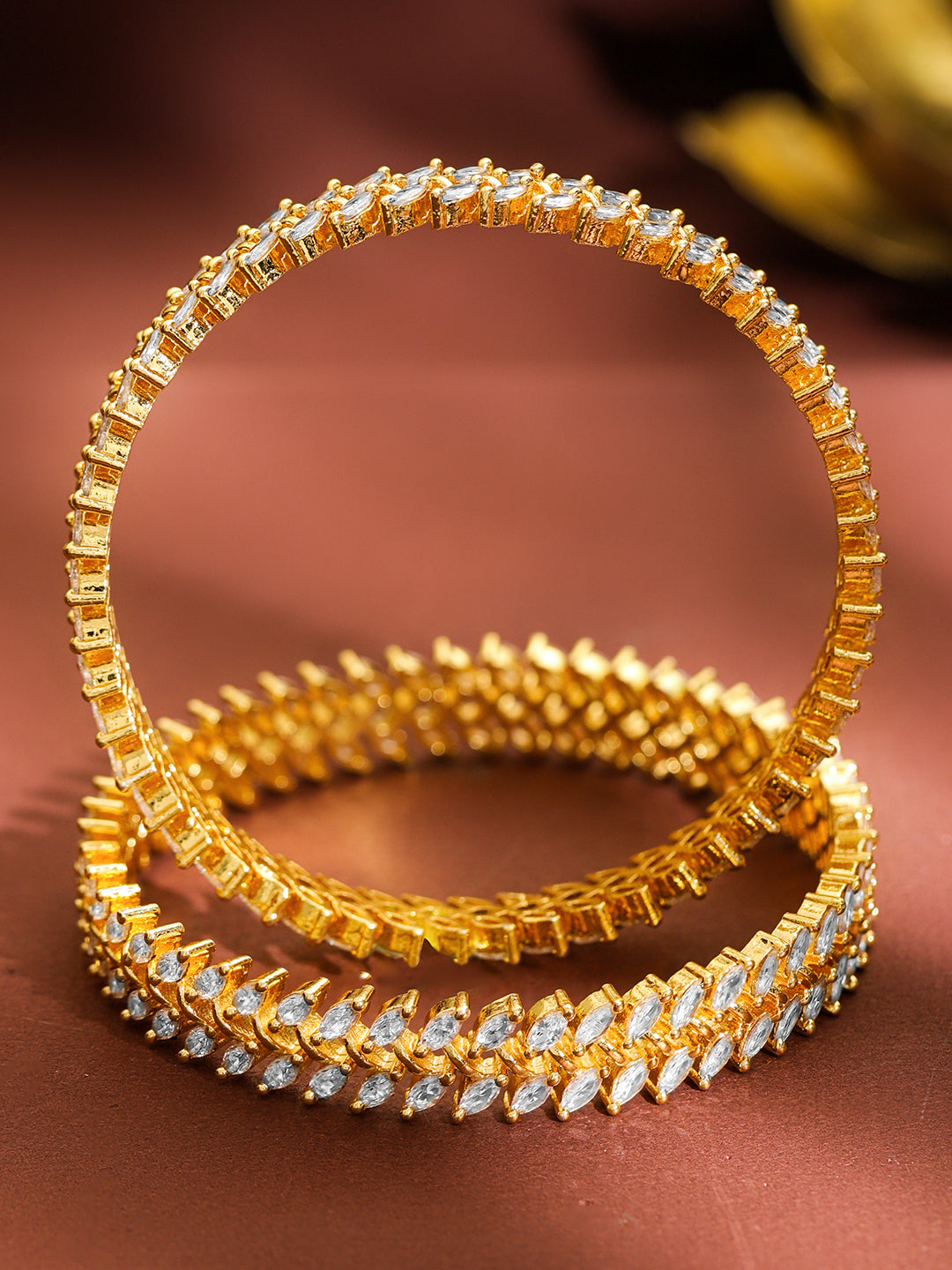 Set Of 2 American Diamond Zirconia Golden Bangles 2.6 - Medium