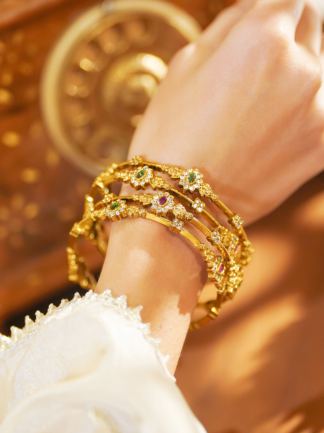 Multicolor Glam Golden Bangles Set of 4 2.4 - Small