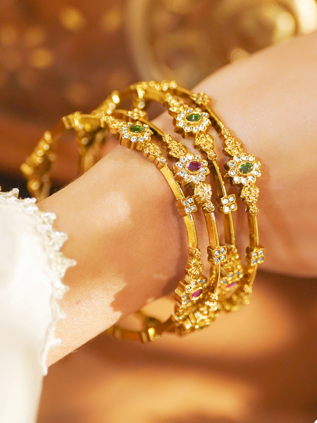 Multicolor Glam Golden Bangles Set of 4 2.6 - Medium