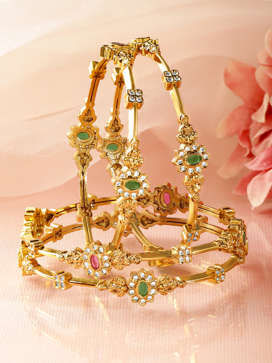 Multicolor Glam Golden Bangles Set of 4 2.4 - Small