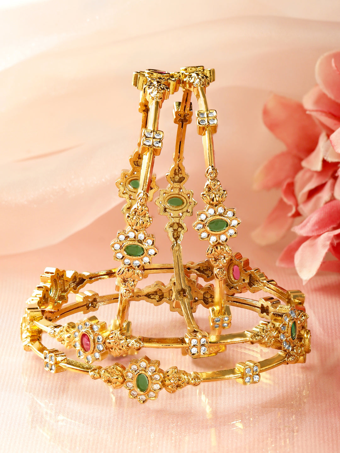 Multicolor Glam Golden Bangles Set of 4 2.4 - Small