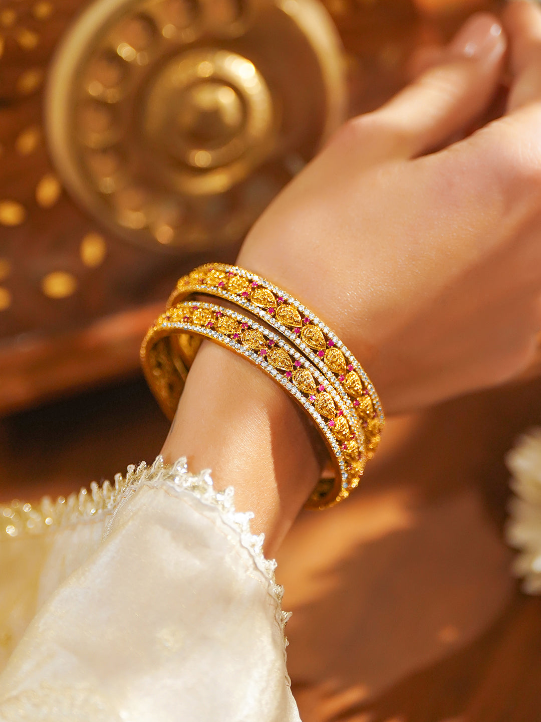 Laxmi Motif Gold Toned Bangles Set Of 2 2.4 - Small