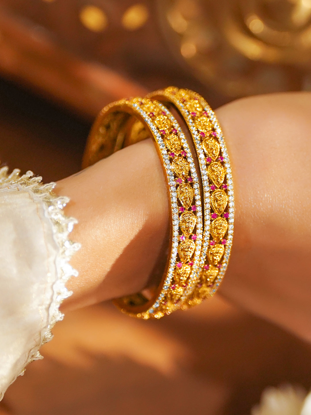 Laxmi Motif Gold Toned Bangles Set Of 2 2.4 - Small