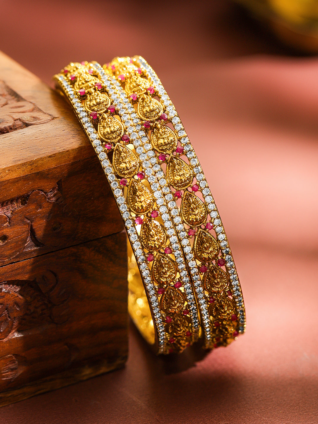 Laxmi Motif Gold Toned Bangles Set Of 2 2.8 - Large