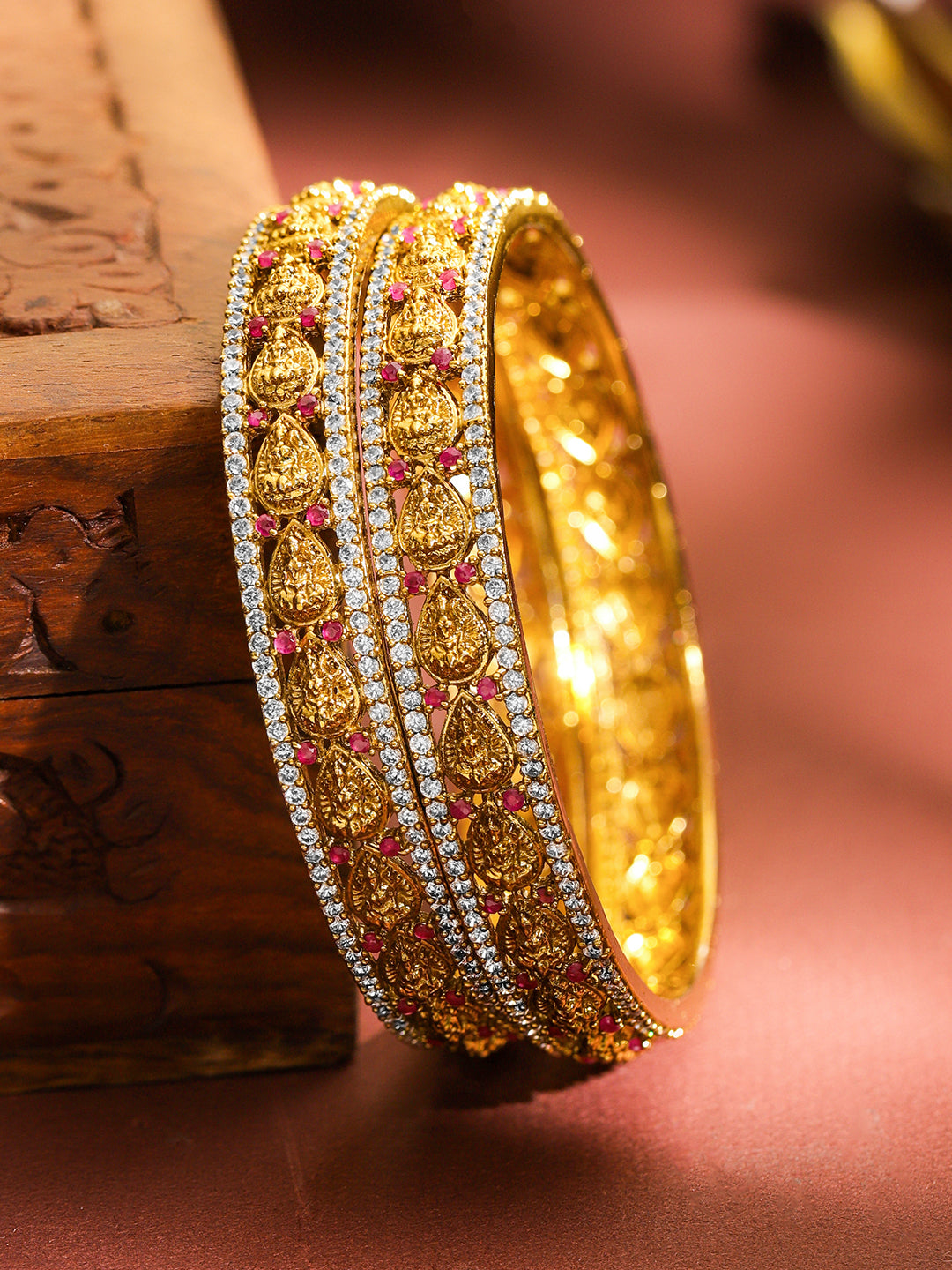 Laxmi Motif Gold Toned Bangles Set Of 2 2.6 - Medium