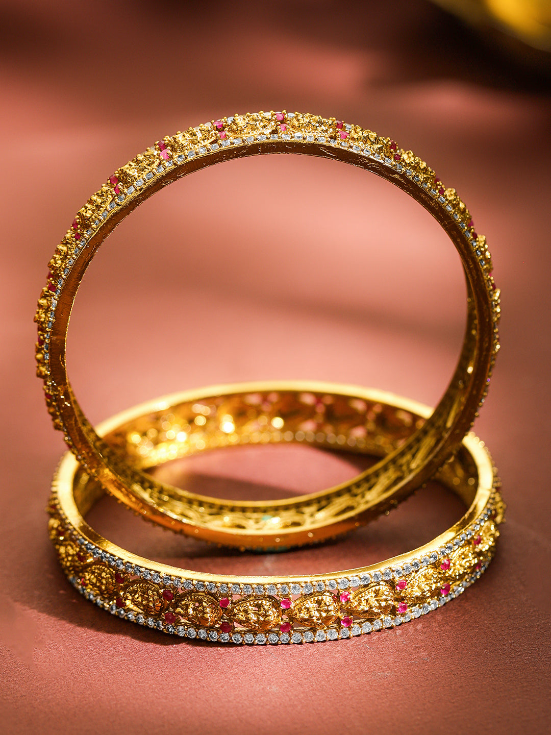 Laxmi Motif Gold Toned Bangles Set Of 2 2.6 - Medium
