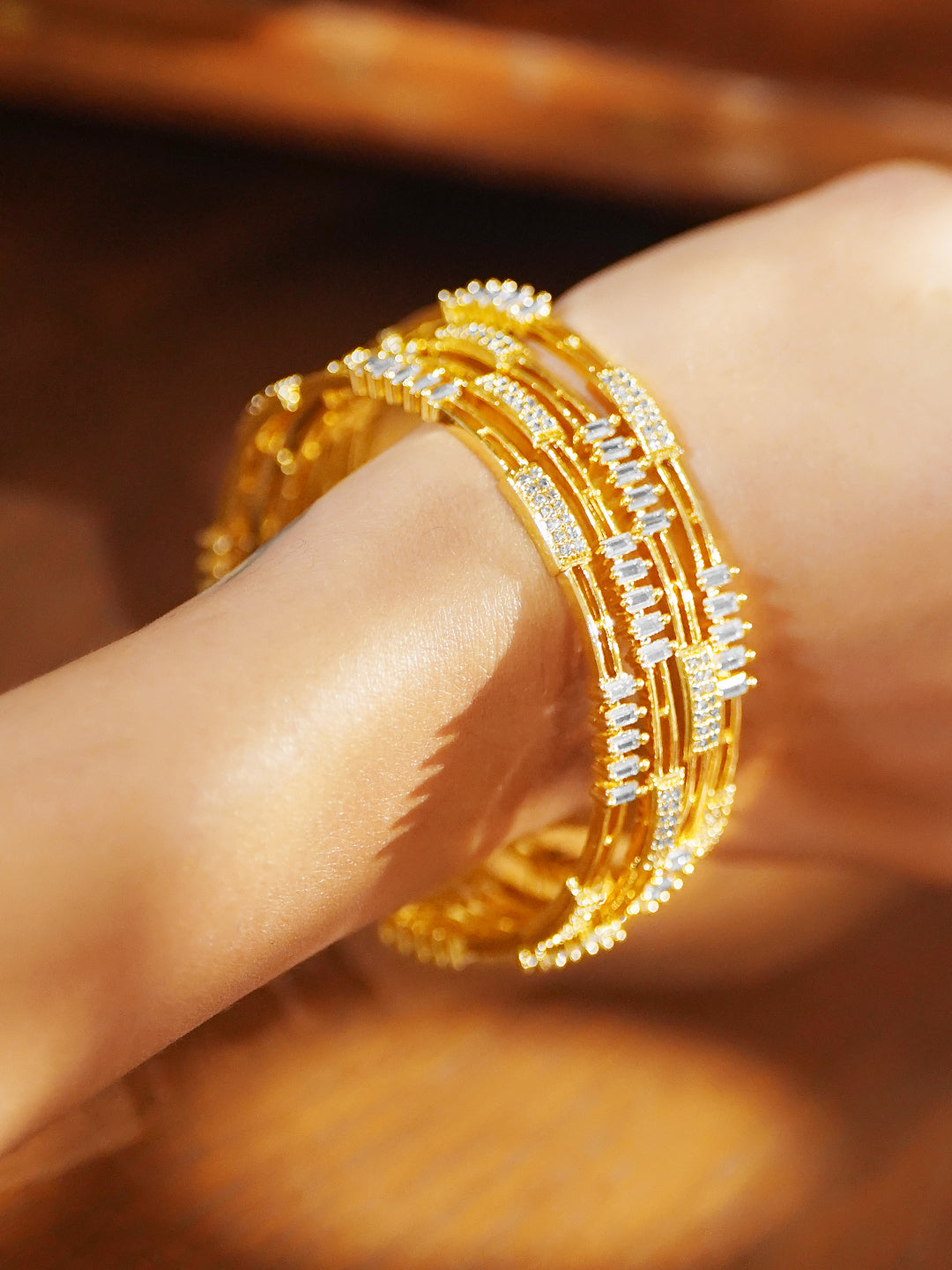 American Diamond Zirconia Cubic Gold Bangles Set Of 4 2.8 - Large