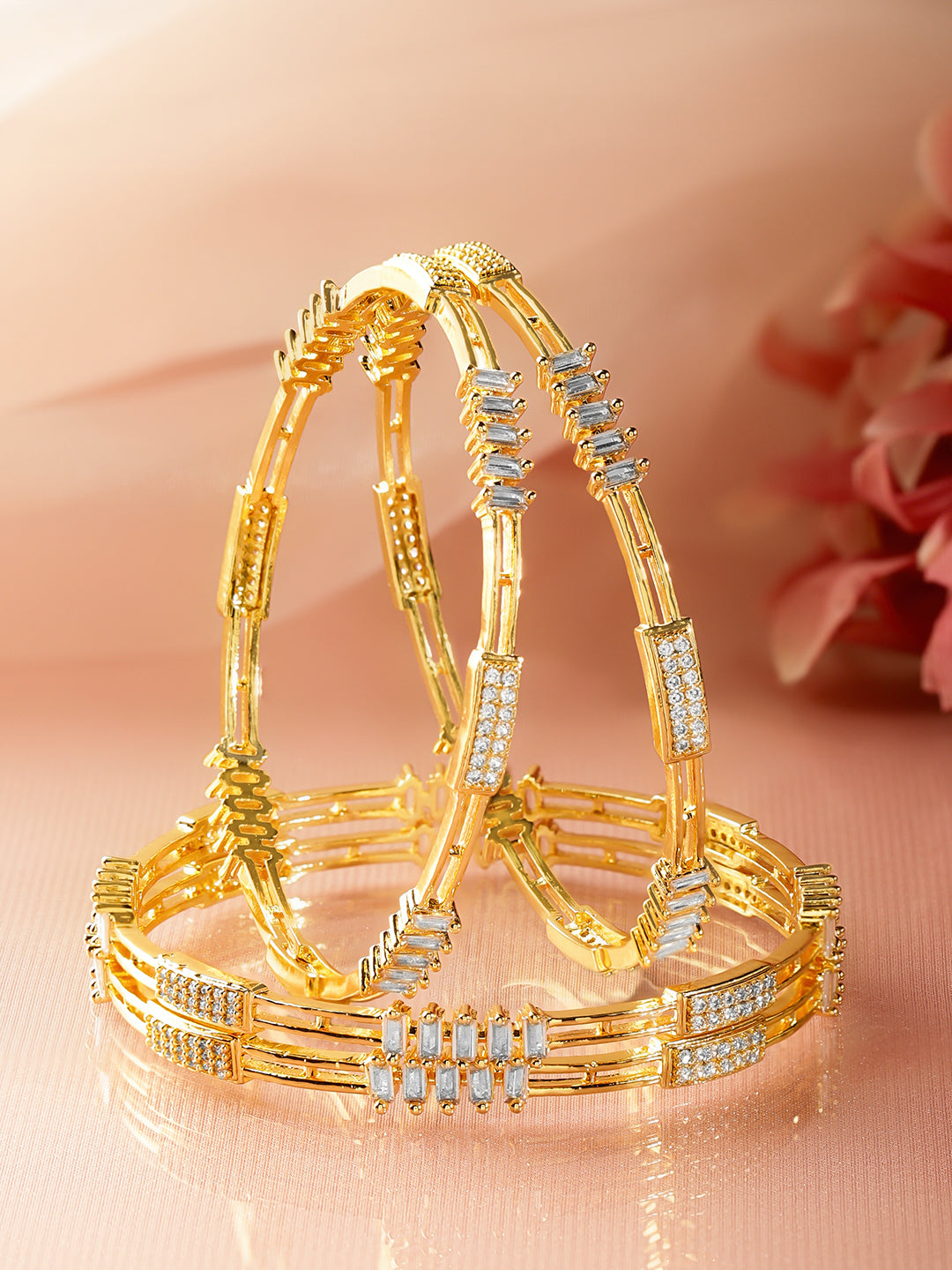 American Diamond Zirconia Cubic Gold Bangles Set Of 4 2.8 - Large