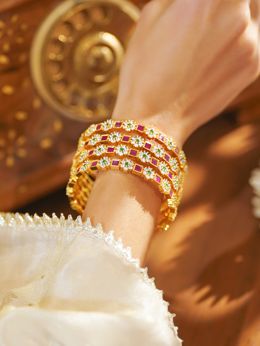 Gold Toned Multicolor Studded Bangles Set Of 4 2.4 - Small