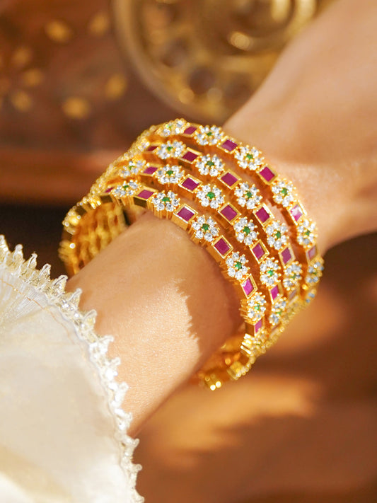 Gold Toned Multicolor Studded Bangles Set Of 4 2.4 - Small