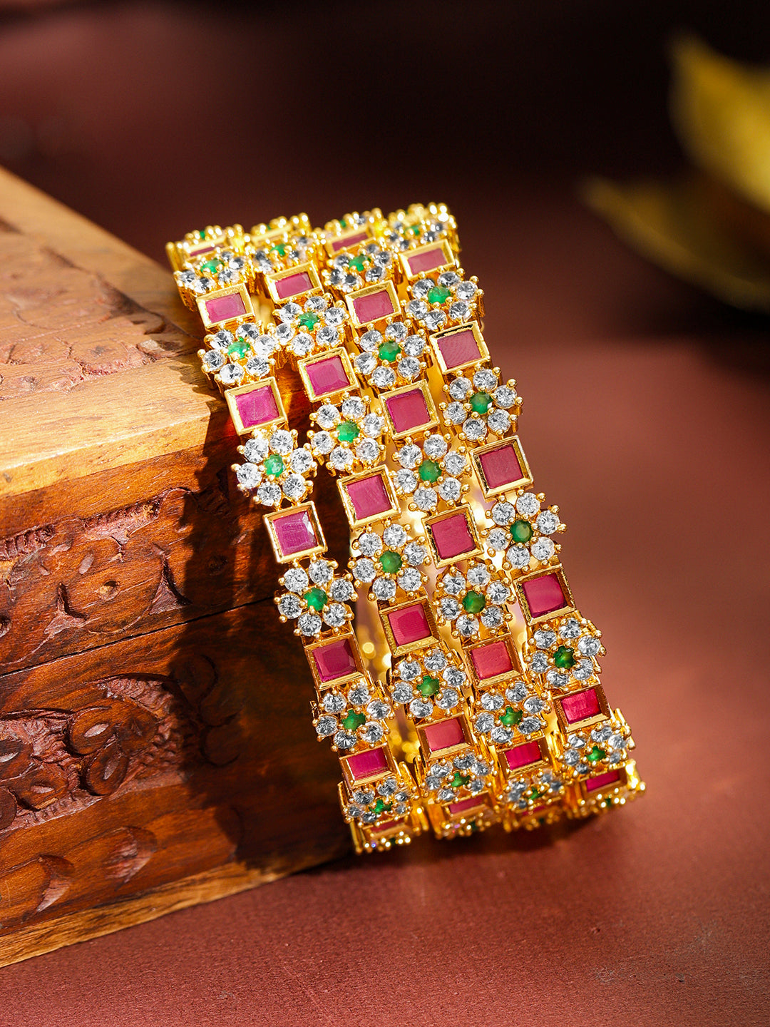 Gold Toned Multicolor Studded Bangles Set Of 4 2.4 - Small