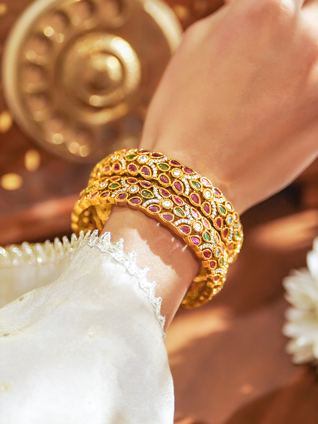 Multicolor American Diamond Zirconia Bangles Set Of 2 2.4 - Small