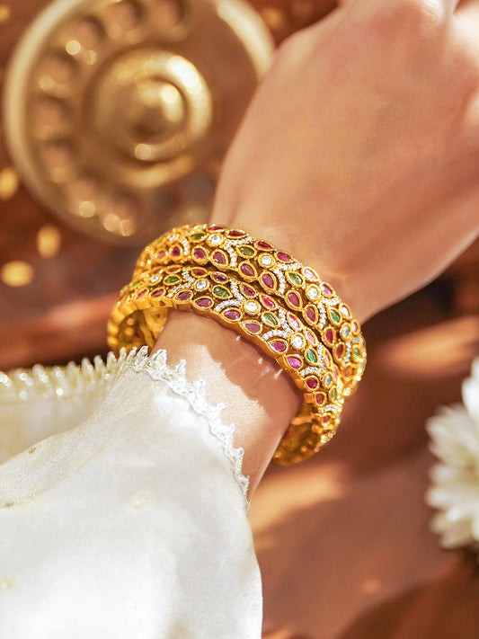 Multicolor American Diamond Zirconia Bangles Set Of 2 2.10 - Extra Large