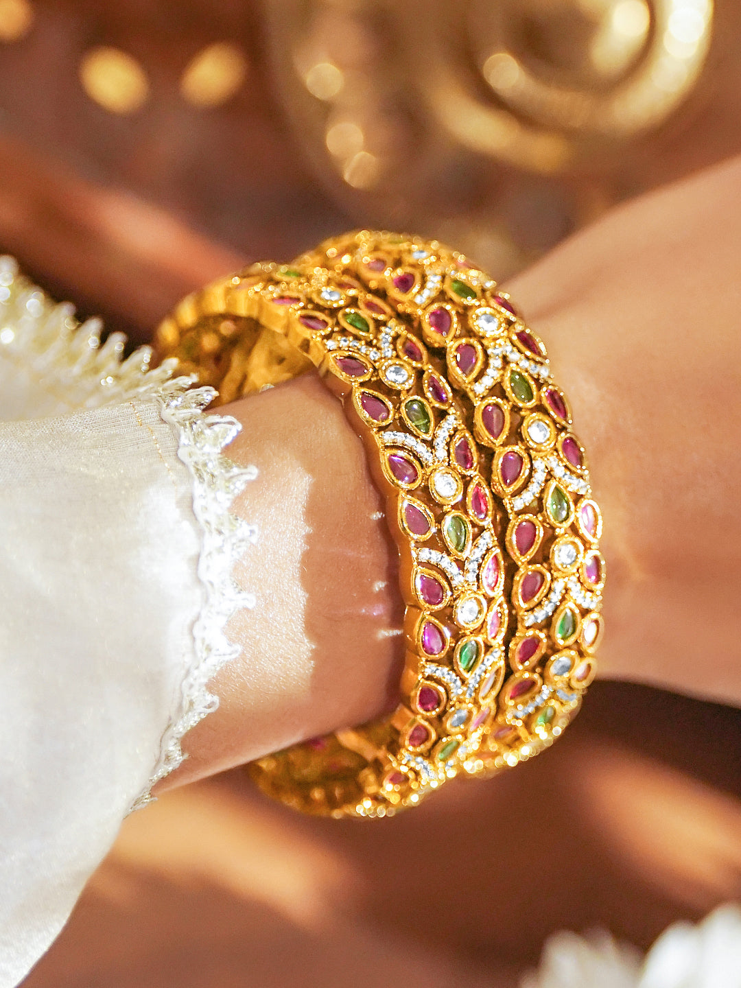 Multicolor American Diamond Zirconia Bangles Set Of 2 2.6 - Medium