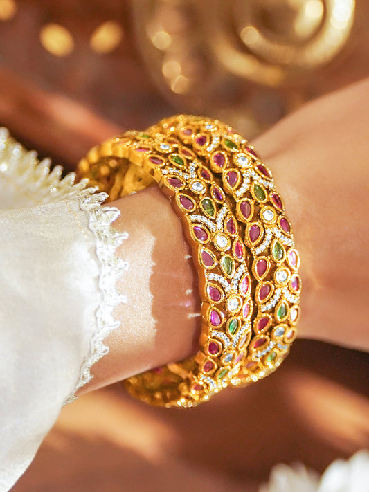 Multicolor American Diamond Zirconia Bangles Set Of 2 2.6 - Medium