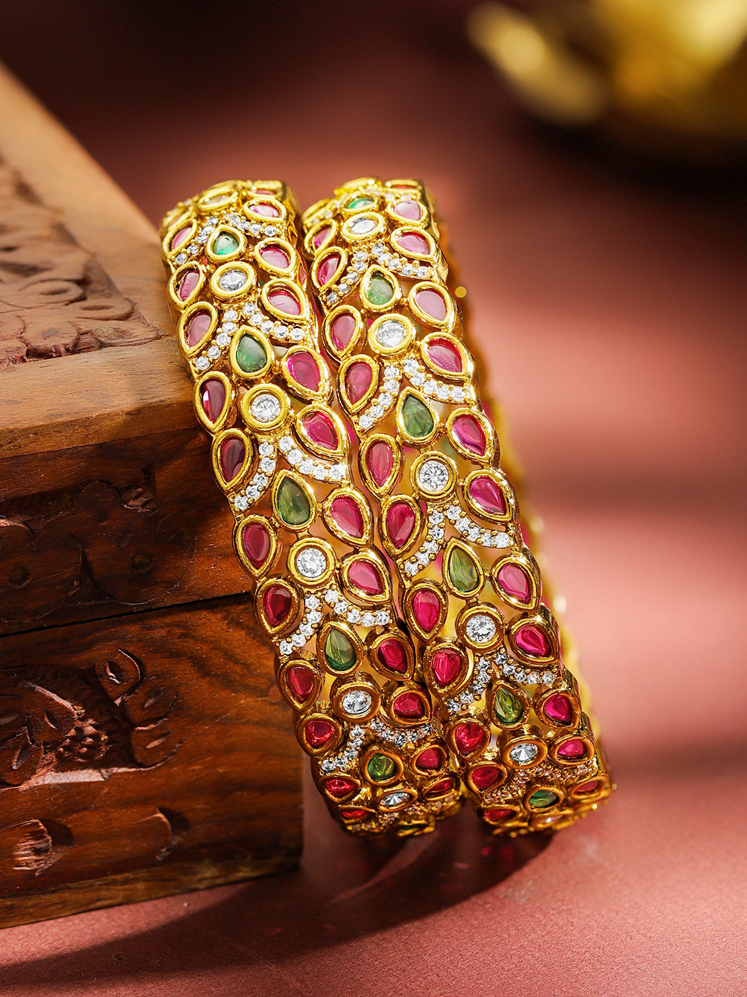 Multicolor American Diamond Zirconia Bangles Set Of 2 2.8 - Large