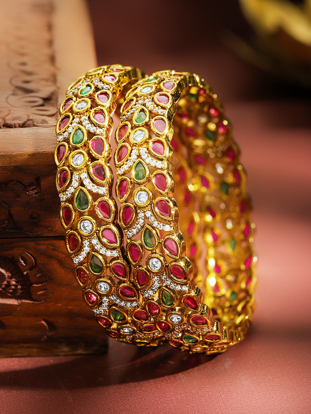 Multicolor American Diamond Zirconia Bangles Set Of 2 2.4 - Small
