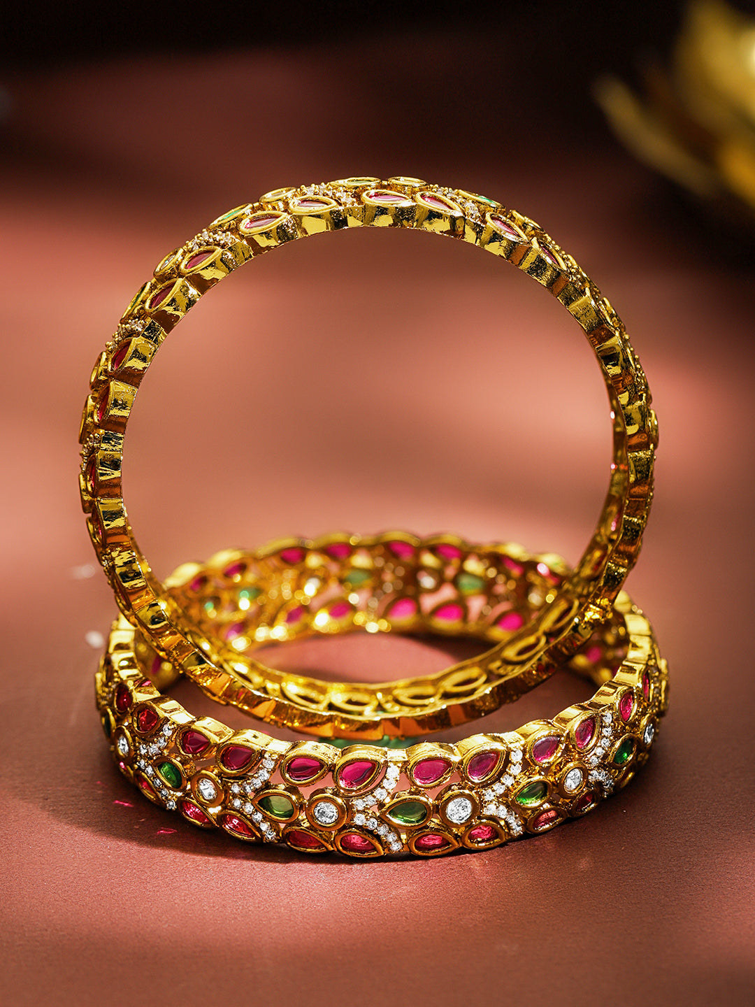 Multicolor American Diamond Zirconia Bangles Set Of 2 2.4 - Small
