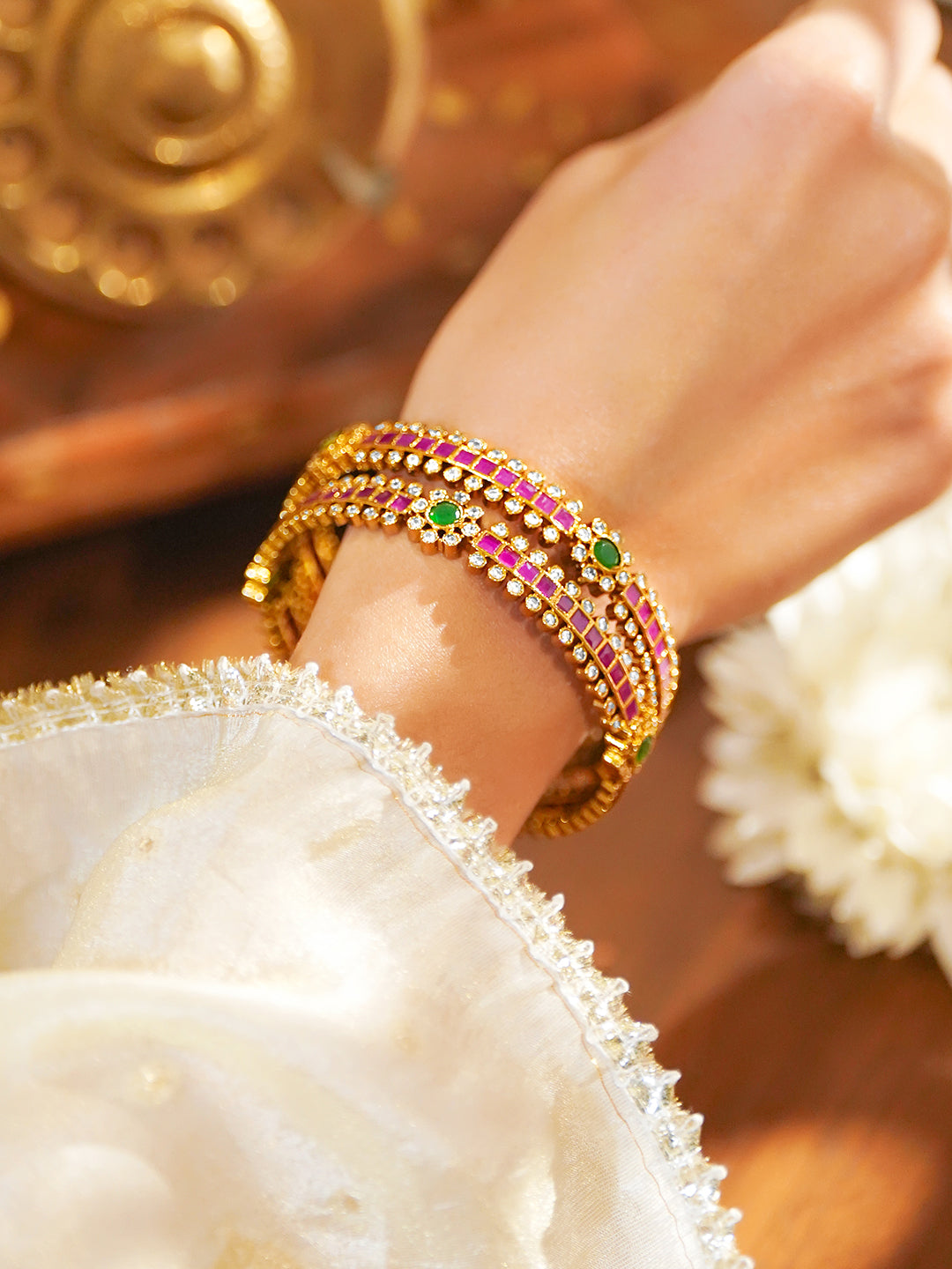 American Diamond Zirconia Pink Bangles Set Of 2 2.8 - Large
