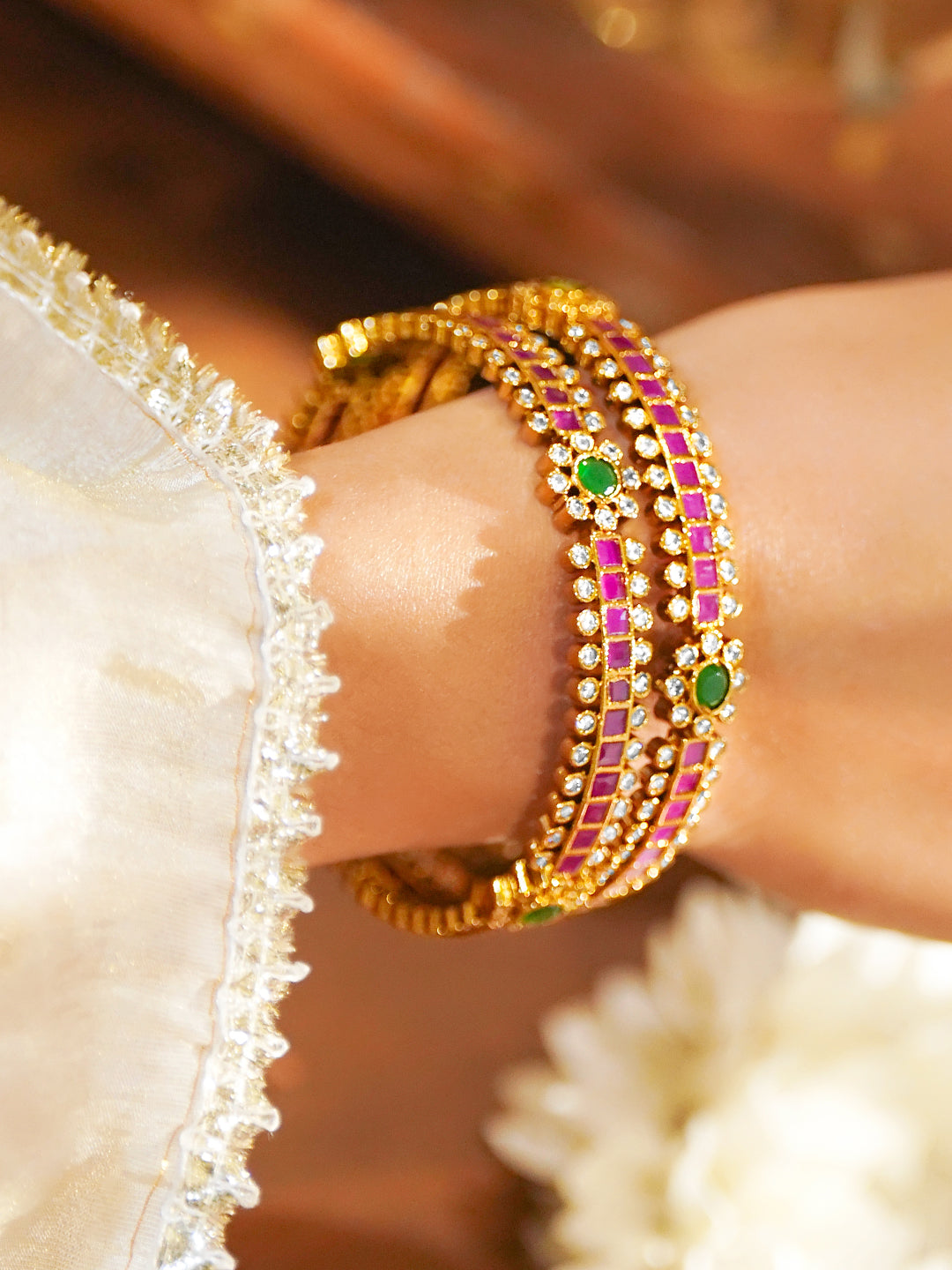 American Diamond Zirconia Pink Bangles Set Of 2 2.6 - Medium
