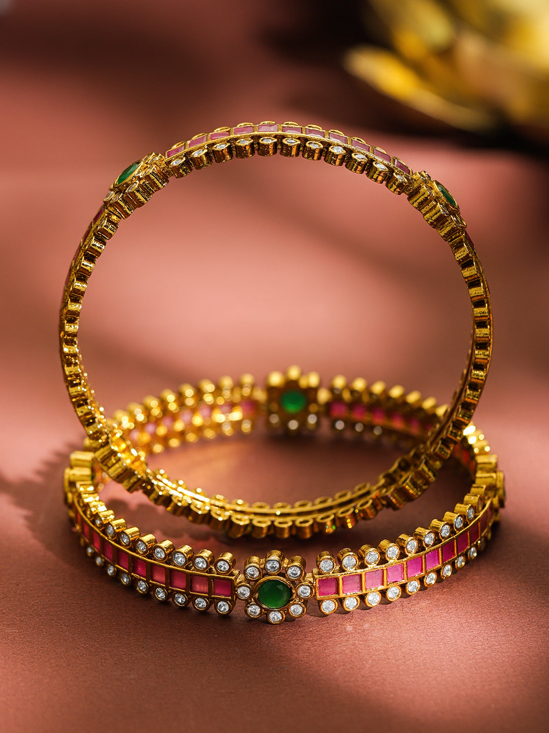 American Diamond Zirconia Pink Bangles Set Of 2 2.6 - Medium