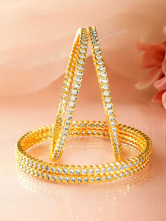 Gold Toned American Diamond Zirconia Studded Bangles Set Of 4 2.6 - Medium