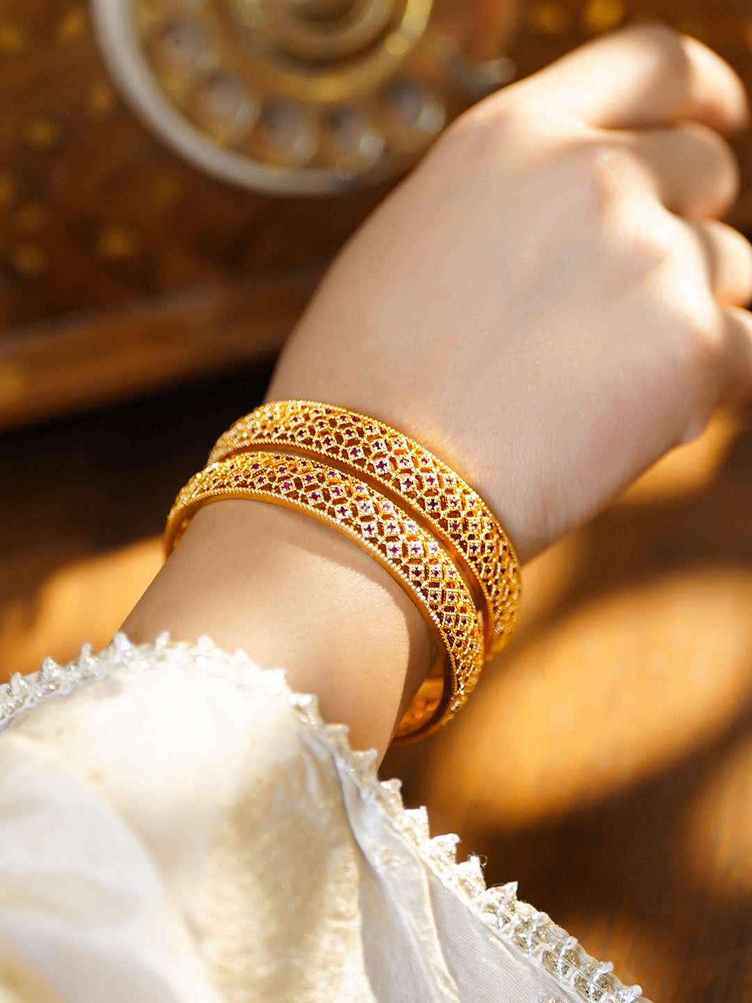 Pink Blush Gold Toned Bangles Set Of 2 2.4 - Small