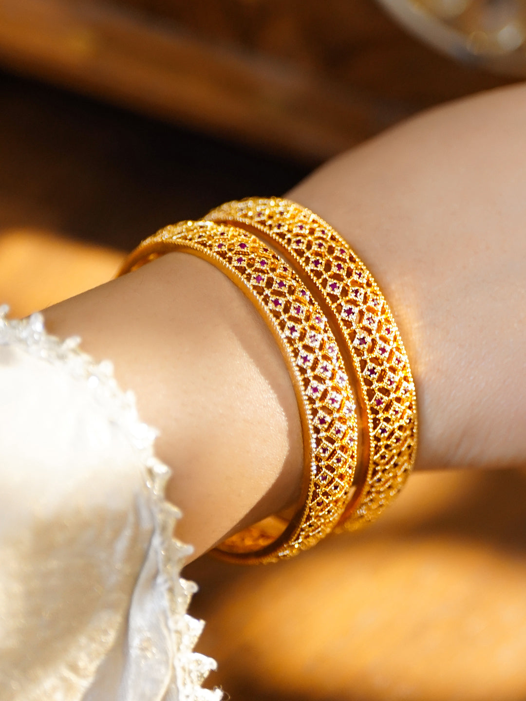 Pink Blush Gold Toned Bangles Set Of 2 2.8 - Large