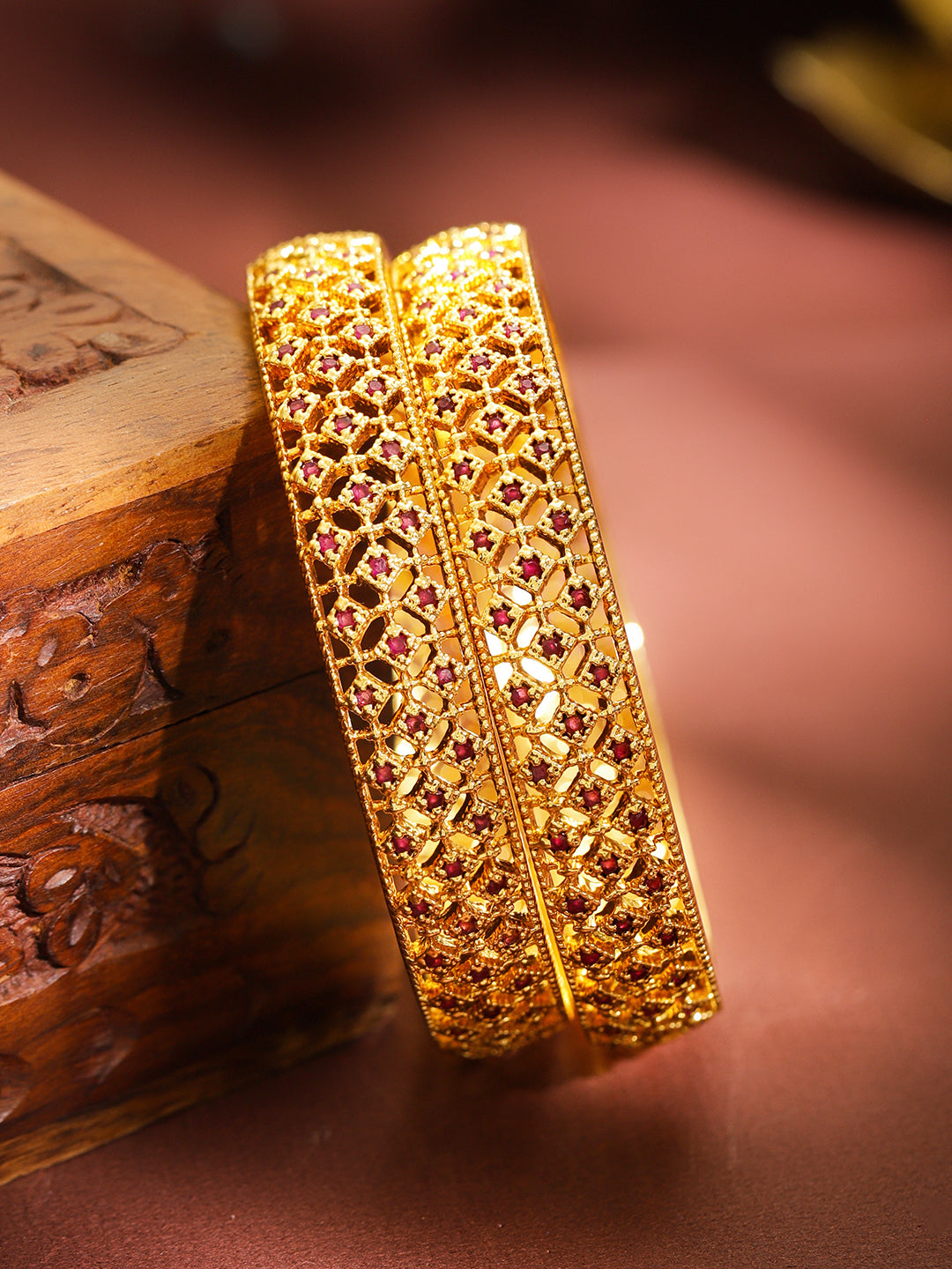 Pink Blush Gold Toned Bangles Set Of 2 2.4 - Small