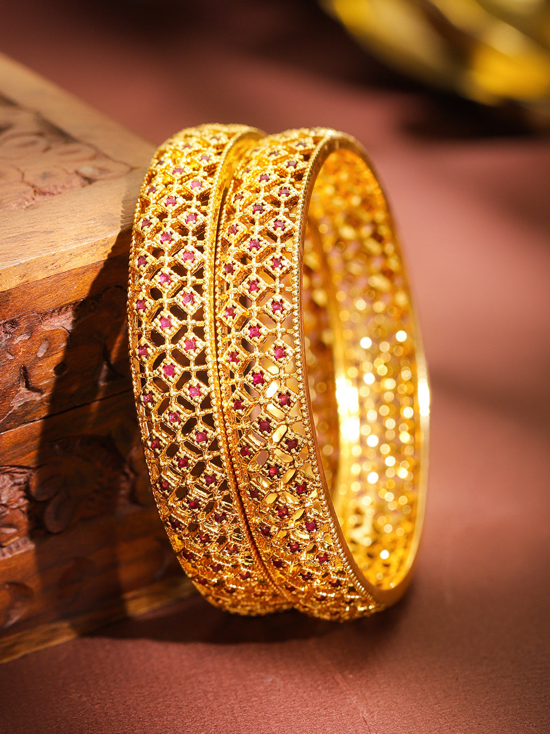 Pink Blush Gold Toned Bangles Set Of 2 2.4 - Small