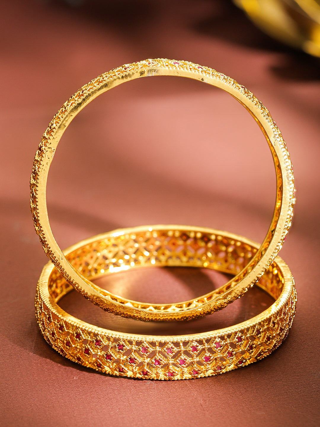 Pink Blush Gold Toned Bangles Set Of 2 2.8 - Large