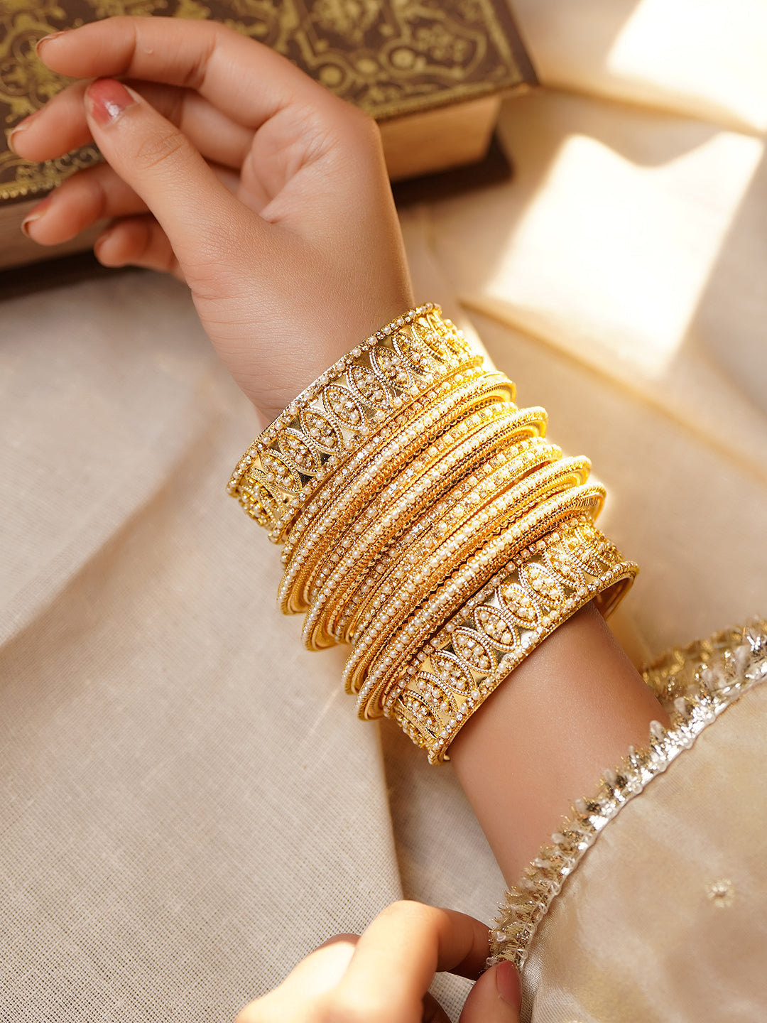 Timeless Pearl Work Bridal Gold Bangles 2.8 - Large
